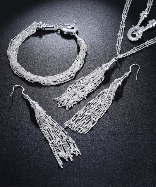 3 Piece Fringe Tassell  Silvertone Set in  Silvertone