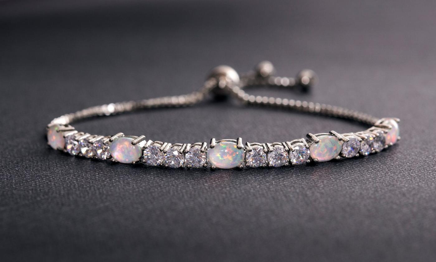 Fiery Opal Tennis Bracelet Made with Swarovski Crystals in Rose Gold, , Riakoob Jewelry, Riakoob Jewelry  jewelryjewelry deals, swarovski crystal jewelry, groupon jewelry,, jewelry for mom, 