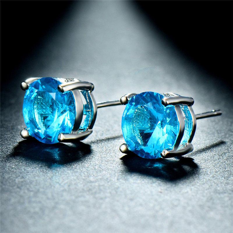 Aquamarine Swarovski Crystal 6mm Stud Earring 14K White Gold Plated - 1.00 CT, Earring, Riakoob Jewelry, Riakoob Jewelry  jewelryjewelry deals, swarovski crystal jewelry, groupon jewelry,, jewelry for mom, 