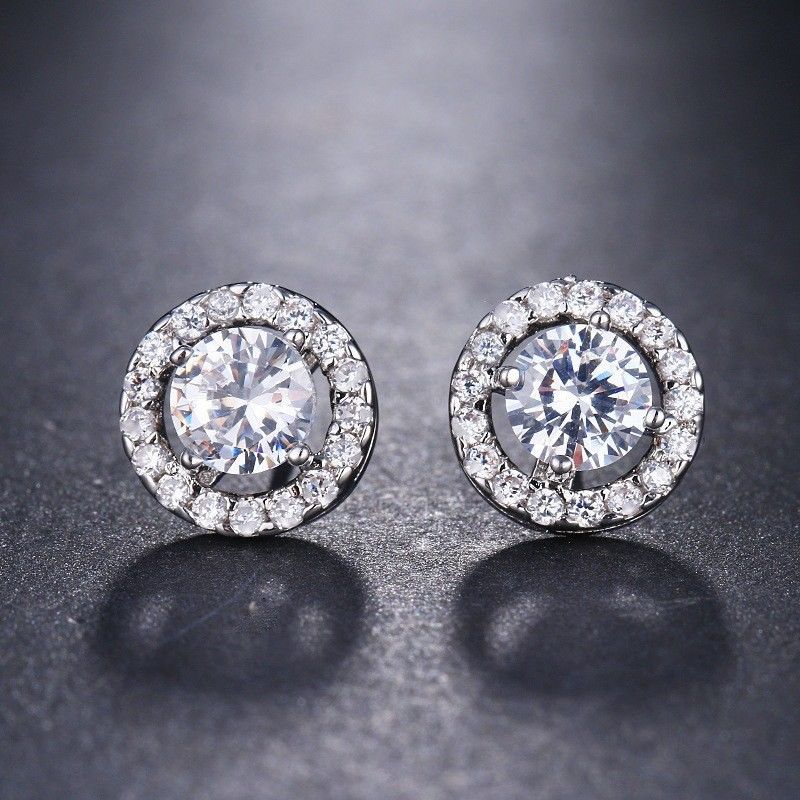 White Halo Stud Earrings in Silver Tone  - 2 Options ITALY Design