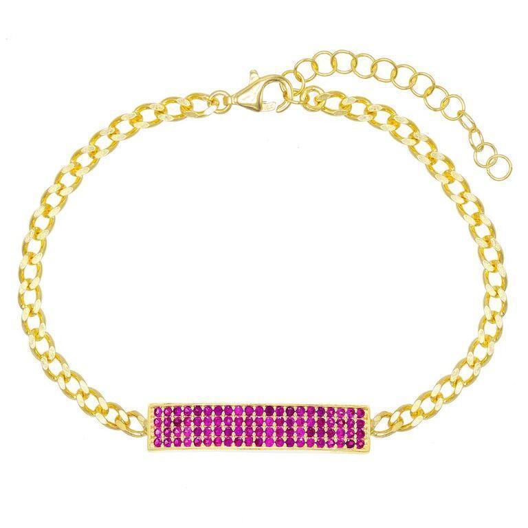 Pave Pink Topaz Chain Bracelet 7.8" +2" Embellished with  Crystals in Goldtone
