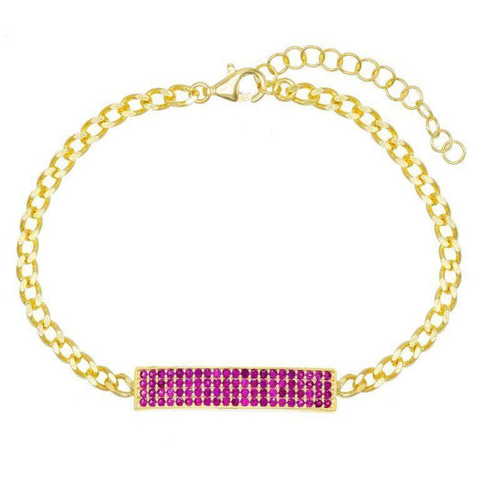 Pave Pink Topaz Chain Bracelet 7.8" +2" Embellished with  Crystals in Goldtone