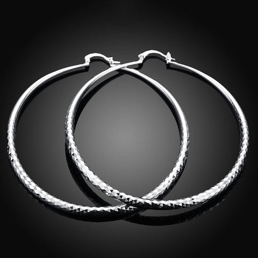 Sleek Silver Plated Roman Ingrain Classic Hoops ITALY Design