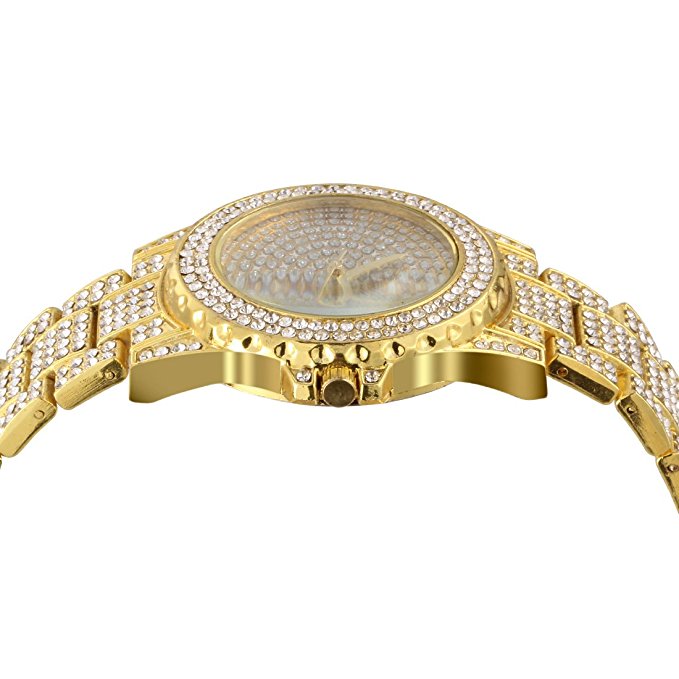 Stainless Steel Goldtone Pave Heavy Metal Band Watch - Iced Put Diamond Watch- Bling Hip Hop