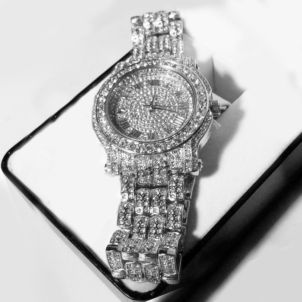 Stainless Steel Goldtone Pave Heavy Metal Band Watch - Iced Put Diamond Watch- Bling Hip Hop