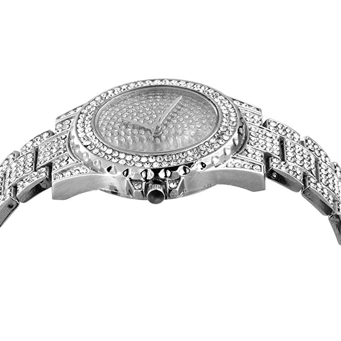 Stainless Steel Goldtone Pave Heavy Metal Band Watch - Iced Put Diamond Watch- Bling Hip Hop