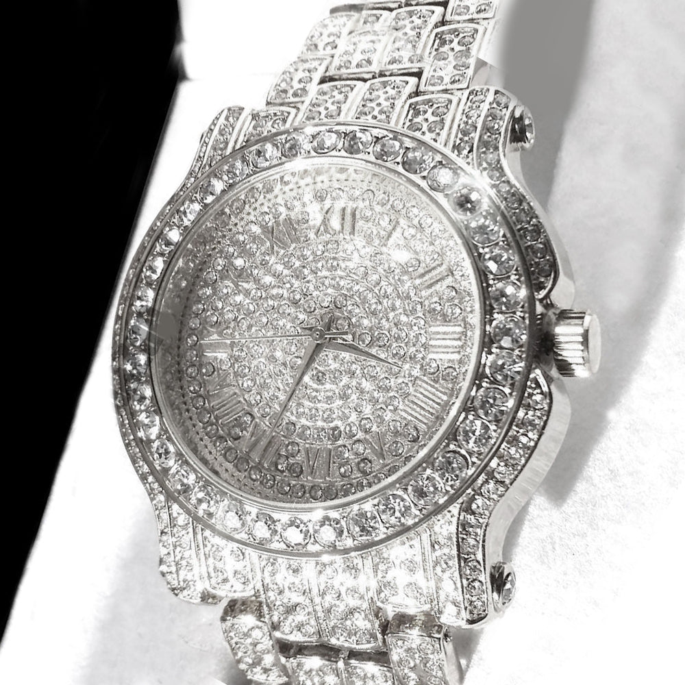 Stainless Steel Goldtone Pave Heavy Metal Band Watch - Iced Put Diamond Watch- Bling Hip Hop