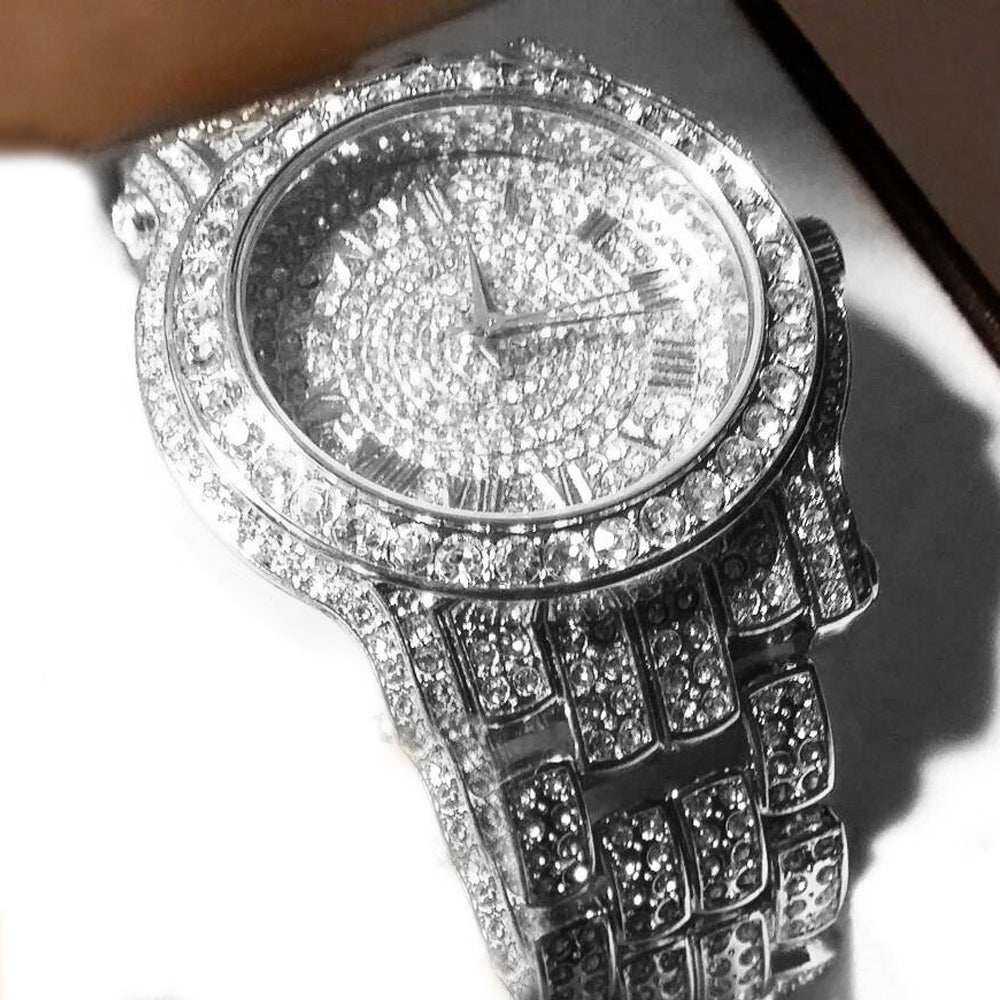 Stainless Steel Goldtone Pave Heavy Metal Band Watch - Iced Put Diamond Watch- Bling Hip Hop