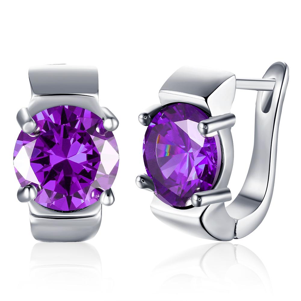 Created Amethyst Metallic Leverback Earrings Set in Silvertone - Riakoob Jewelry Pandora Jewelry goldennycjewelry.com wholesale jewelry 