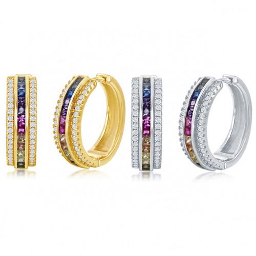 Goldtone Rainbow Swarovski Pav’e Hoop Earrings - 2 Styles, , Riakoob Jewelry, Riakoob Jewelry  jewelryjewelry deals, swarovski crystal jewelry, groupon jewelry,, jewelry for mom, 