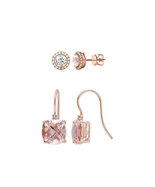 2Pairs- 14K Rose Gold Created Morganite & Earrings Set ITALY Design